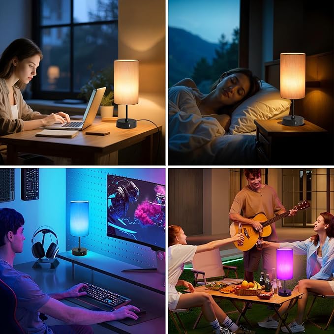 17Inch Table Lamp for Bedroom, Touch Control Bedside Lamp for Reading, 3 CCT & 7 RGB Color Changing, Dimmable Nightstand Lamp for Kids Room Living Room Office, Grey Shade - Image 9
