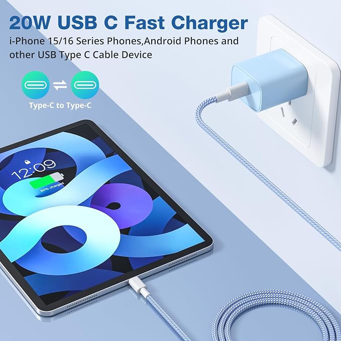 for iPhone 16 15 Charger Fast Charging 4 Pack 20W USB C Wall Charger | Charging Block with 6FT USB C Charging Cable for iPhone 16 15 Pro Max/15 Pro/15/15 Plus,iPad Pro 12.9"/11",iPad Air - Image 2