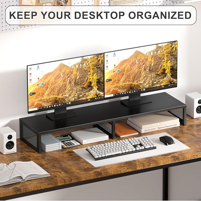 Dual Computer Monitor Stand Riser, Desk Organizers and Accessories, Printer & TV Stand, Desk Shelf, Office Desk Accessories & Desktop Workspace Organizer for Office Supplies, Black - Image 6