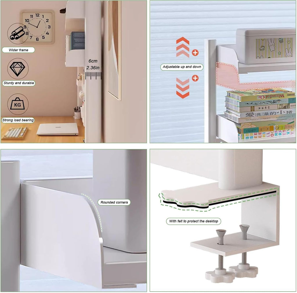 Clamp On Desk Organizer Shelf,White Desk Extender Pegboard Workstation,Computer Desk Accessories for Office, Privacy Panel for Gaming Desk,23.6/31.4/39.3in Desktop Shelving (white, 80cm/31.4in) - Image 7