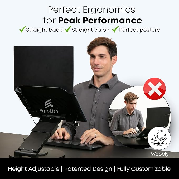 3 in 1 Laptop Stand for Desk, Book Stand & Phone Holder, Sky Black | Ergonomic Laptop Riser for Desk, Fits 11 to 18” Laptops with 2-21” Height Adjustability & 360° Swivel Rotation - Model 3 - Image 2