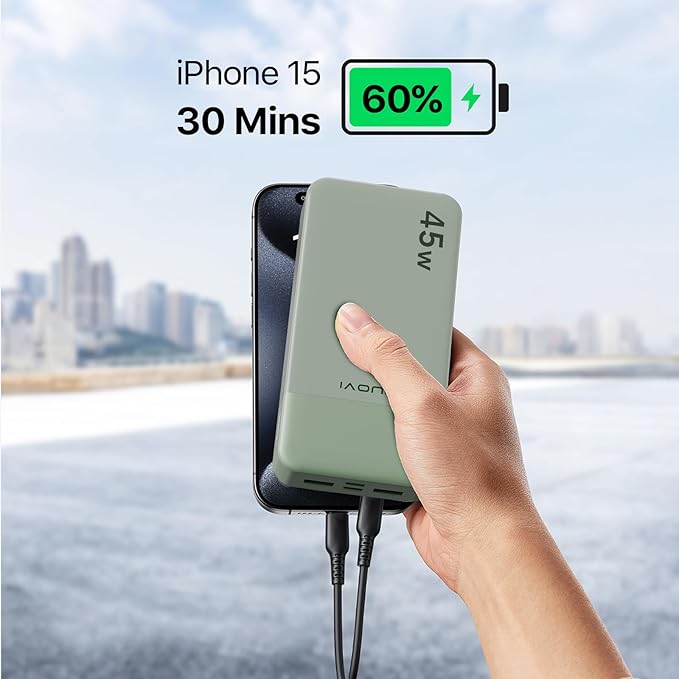 JUOVI Power Bank 45W 20000mAh Portable Charger USB C, PD QC Fast Charging 4-Port(2C+2A) External Battery Pack with LED Display, for iPhone 15 16 MacBook ipad | PD QC Fast Charging with 4 USB Ports(2C 2A), LED Display External Battery Pack for iPad Tabl... - Image 3