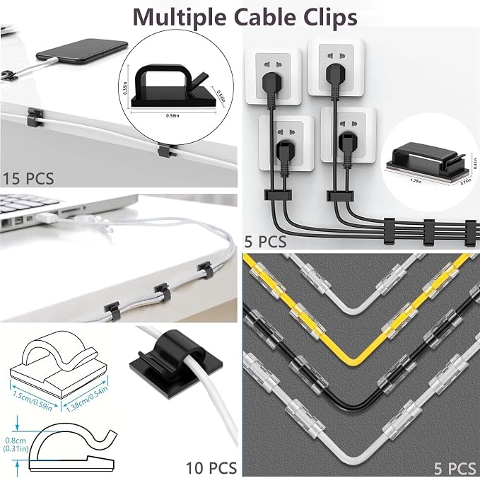 327 PCS Cable Management Kit 4 Cable Cable Sleeves,65 Cable Clips | 13Cord Holders,25 Roll Cable Organizer Straps,200 Fastening Cable Ties,20 Cable Zip Tie Mounts for Computer - Image 4