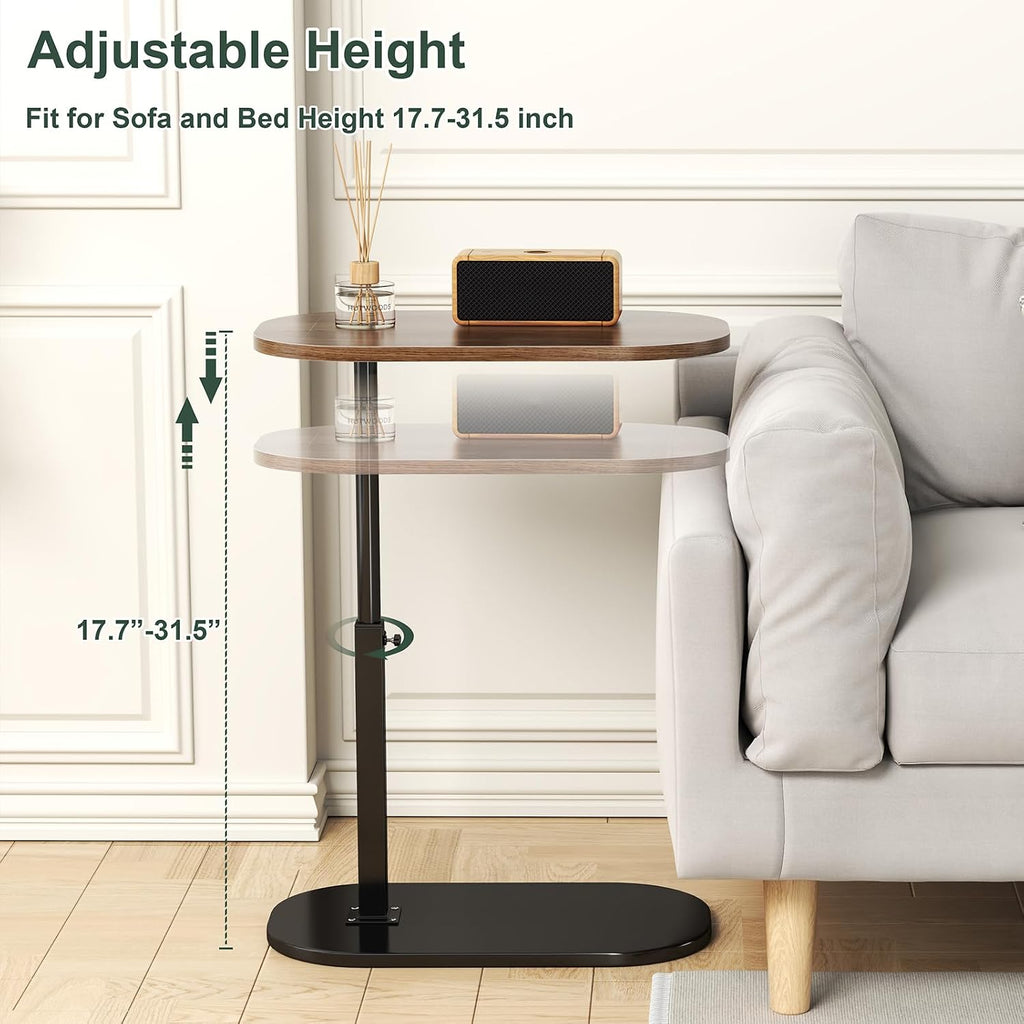 C Shaped Side Table, Adjustable Height C Shaped End Table, 360°Swivel Couch Side Tables that Slide Under, Modern Small Coffee C Table End Table for Sofa/Bed/Bathtub, Rotating Tabletop (Walnut) - Image 2