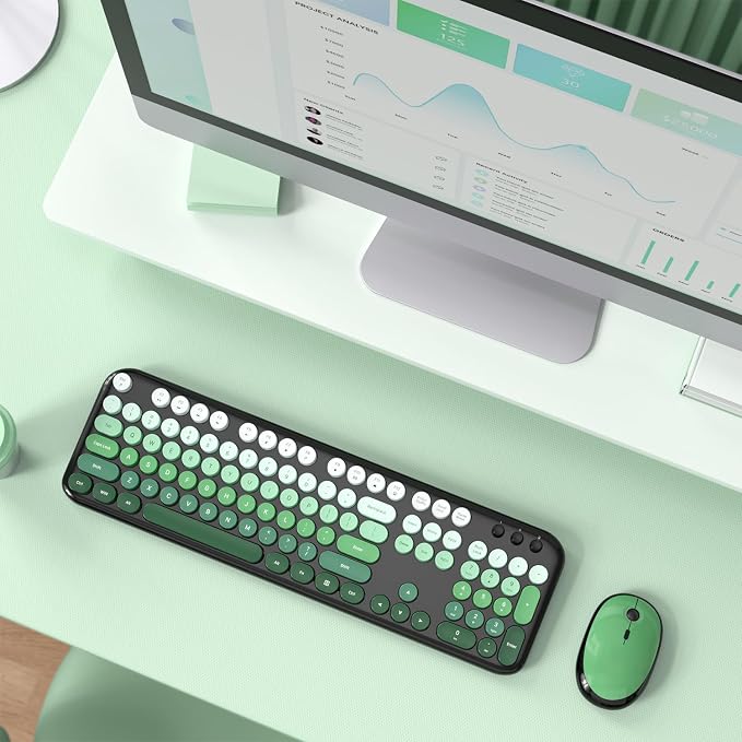 MOFII Wireless Keyboard and Mouse Combo,2.4G Typewriter Keyboard Quiet Mice | Retro Full Size Computer Keyboards,Cute Mouse, USB Dongle Plug and Play, for PC,Laptop,Desktop,Windows (Black Green Gradient) - Image 7