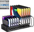 100W Charging Station for Multiple Devices, 10-Port USB Fast Charger, Black | with Adjustable Dividers & 10 Cables- Multi Device Organizer Charging Dock for iPhone, iPad, Tablets & More by HomePage
