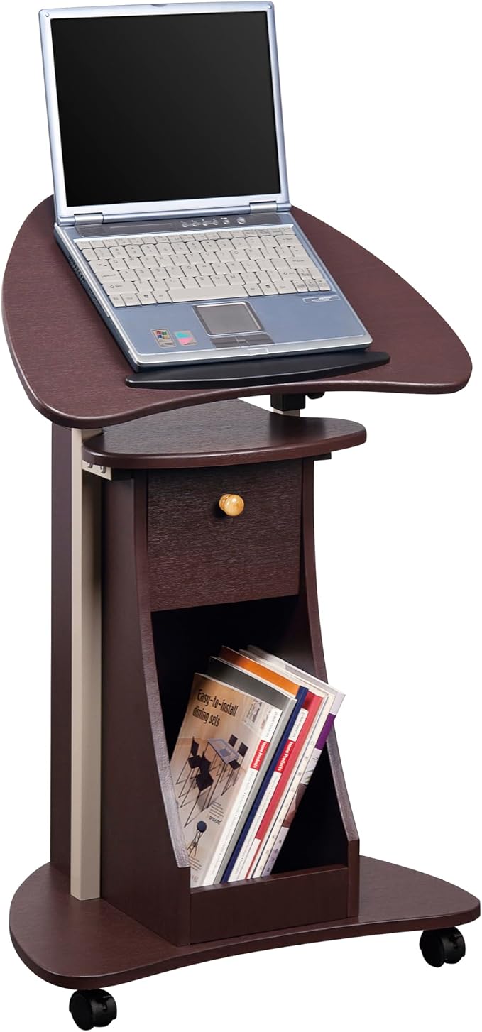 Techni Mobili Sit-to-Stand Rolling Adjustable Storage Medical Laptop Computer Cart, Chocolate, B005 | Adjustable height rolling laptop cart with storage, open shelf, wheels, sit‑to‑stand ideal for podium office medical use - Image 10