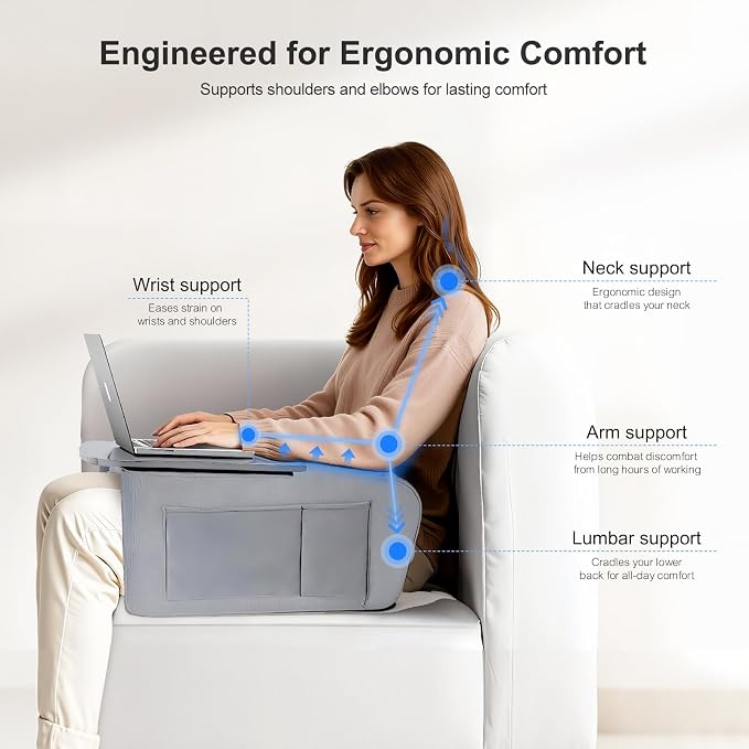 OPTIXCELL Lap Desk for Adults with Arm Rests, Ergonomic Laptop Pillow Stand | 23.7"x12.3" Large Desktop, Supports 44lbs, Memory Foam Armrests, for Bed Couch Floor Work Reading Gaming Eating - Image 3