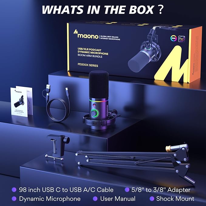 MAONO PD200XS XLR/USB Dynamic Microphone Kit, RGB Gaming Mic with Software | PC Mic with Mute, Gain Knob, Volume Control, Boom Arm for Streaming, Gaming, Podcasting, Voice-Over, Recording - Image 9