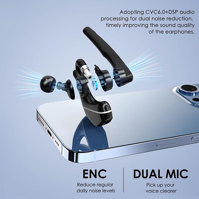 EKVANBEL Bluetooth Headset V5.3, Wireless Earpiece with 1000mAh Charging Case, 96H Talktime, Hands Free Noise Canceling Headphones with Dual-Mic for Computer Cell Phones Trucker Home Office Work - Image 4