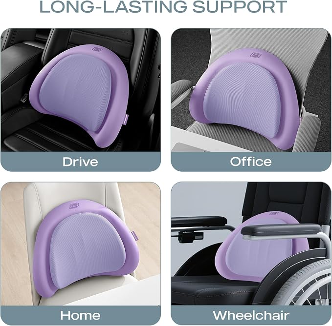 Skechers Lumbar Pillow Premium Memory Foam, Double-Layer-Office Chair Cushion for Tailbone Pain Relief,Butt Pillow for Office Chair,Car seat Cushion,Long Sitting Office Workers,and Car Drivers,Purple - Image 6