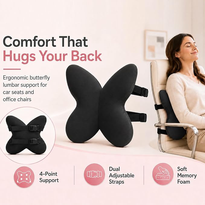 Back Support for Office Chair,Lumbar Support Pillow for Office Chair,Back Pillow for Chair,Memory Foam Back Cushion for Car Seat,Computer Chair Cushion,Removable& Washable Cover (Enhanced Black) - Image 2