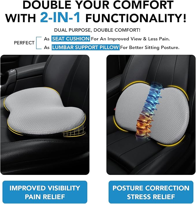 kingphenix Wedge Car Seat Cushion, Memory Foam Pad for Driving Comfort | High-Density Memory Foam Seat Cushion, 4D Breathable Mesh and Non-Slip Bottom for Long-Drive Comfort and Office Use, Gray - Image 2