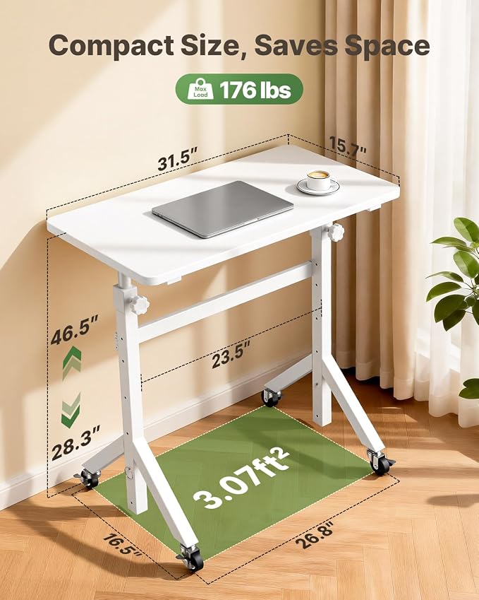 Marsail Mobile Standing Desk with Lockable Wheels and 6 Height Levels | 28.3-46.5 inch height range, triangular leg, larger lockable wheels, pin adjustment, walking pad and treadmill use - Image 2