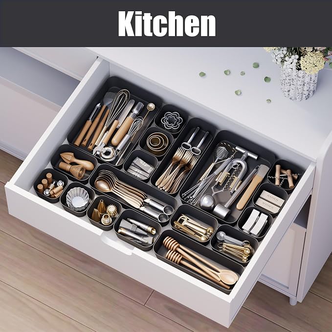 Drawer Organizers Bins 10 PCS for Bathroom Makeup Desk Office | with Non-slip Pads, 3 Sizes, Plastic Tray, Vanity Organizer, Kitchen Utensils Organizer - Image 5