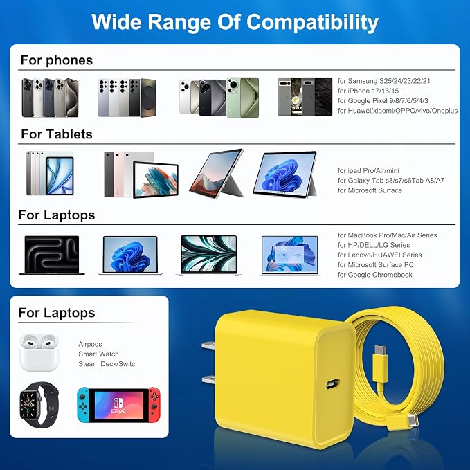 iPhone 17 16 15 Charger Fast Charging 10FT Long Cord with USBC Block Yellow | 3 Pack PD 20W USB C Charger with Cord, Type C Chargers Block for iPhone 17/17 Pro/17 Pro Max/16/16 Pro/16 Pro Max/15 - Image 4
