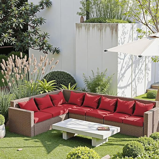 PatioGlow Outdoor Seat Cushion Set 24 x 24 x 4 Inch, Waterproof & Fade Resistant Patio Furniture Cushions with Removable Cover and Ties, Thick Deep Seating Pads for Outside Chair Sofa Couch, Red - Image 2