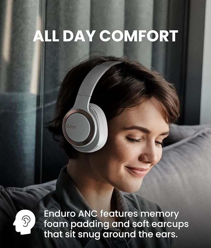 Cleer Audio Enduro ANC Noise Canceling Headphones, Light Grey | Bluetooth Multipoint Connection, Over-the-Ear Design with Mic, Crystal Clear Hands-Free Calling, 60 Hours of Battery Life - Image 6