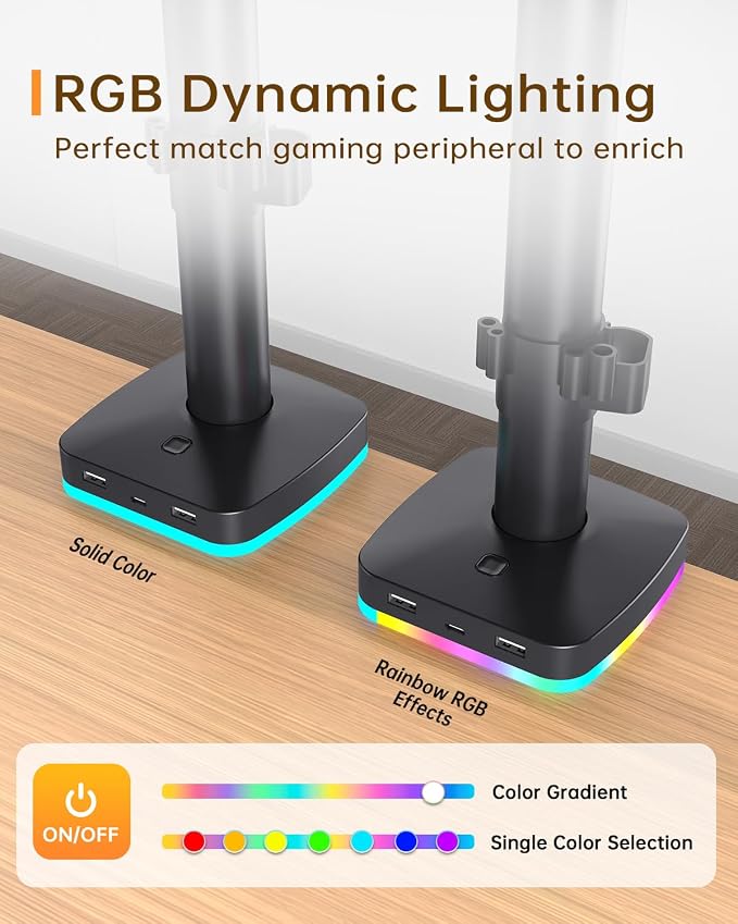 Afaloona RGB Monitor Stand with USB Hub for 13-27" Monitors, up to 17.6 lbs | Single monitor mount with 1 USB-C and 2 USB-A ports supports charging and data transfer for gaming desks and workstations - Image 3