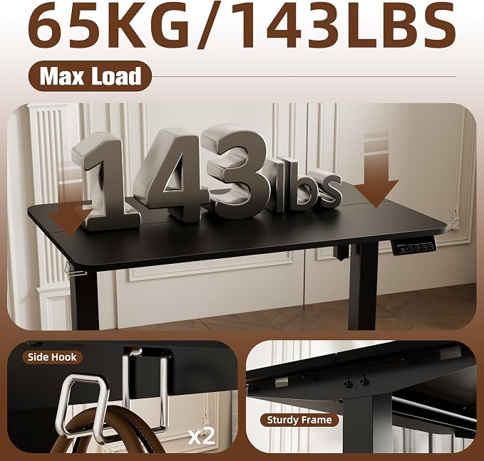 Small Standing Desk, 35"x24" Height Adjustable Sit-Stand Home Office, Black | Electric Adjustable Standing Desk, Sit to Stand Computer Office Desk with Splice Board, Memory Preset, Lifts 28.7''-46.5" - Image 7