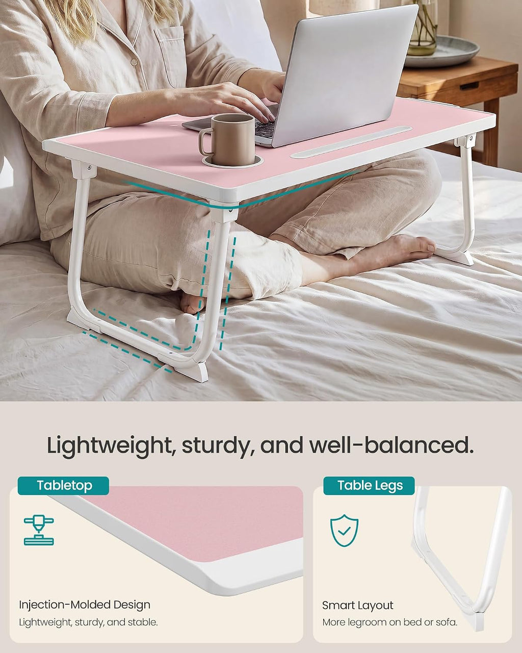 SONGMICS Foldable Lap Desk, Portable Bed Desk Table Tray w/Cup Holder Tray - Image 3