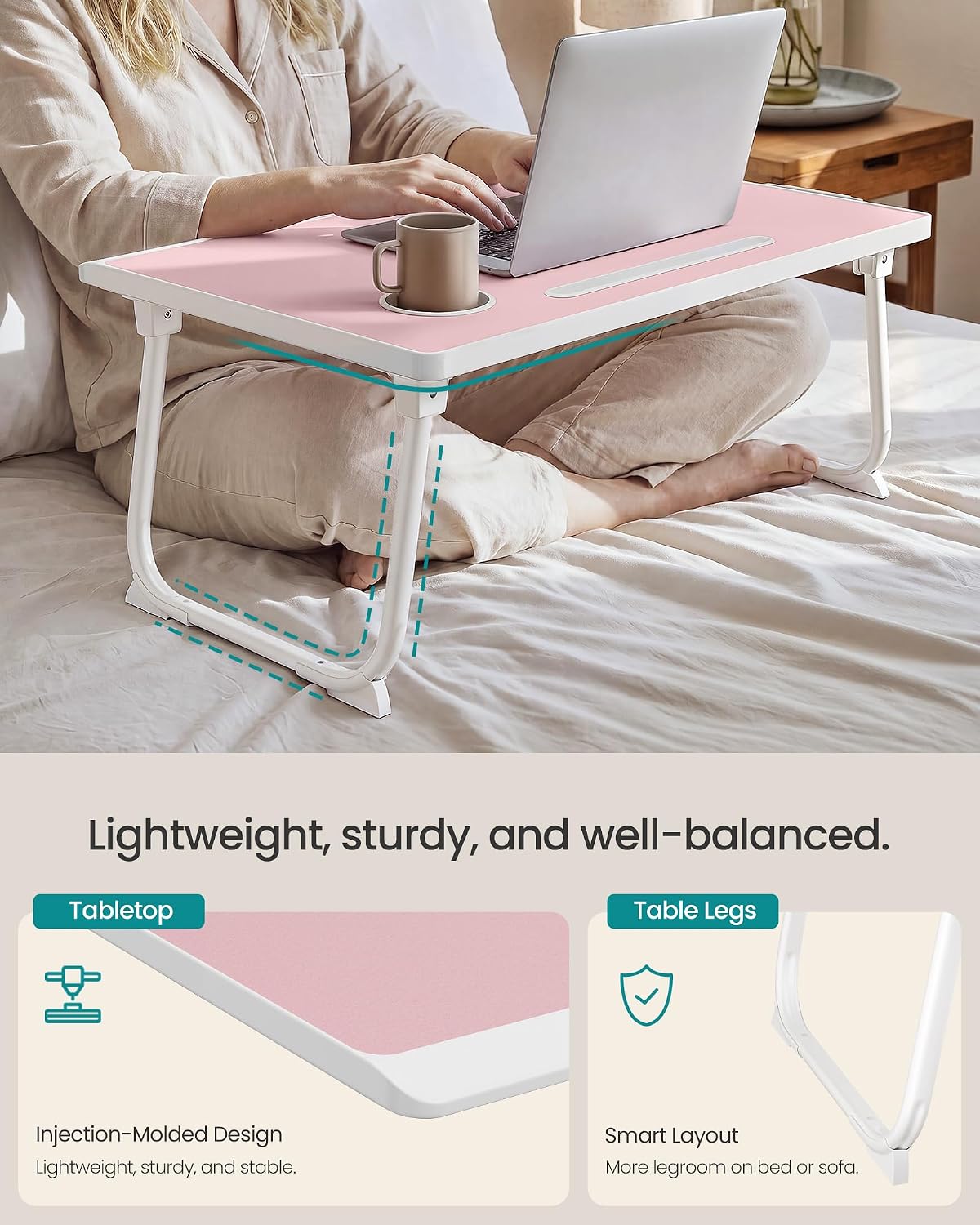 SONGMICS Foldable Lap Desk, Portable Bed Desk Table Tray w/Cup Holder Tray - Image 3