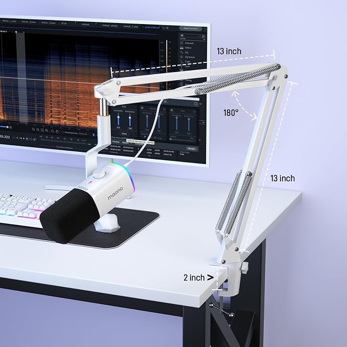 MAONO XLR/USB Gaming Microphone for PC, Dynamic Computer Mic for Streaming Podcasting, Noise Reduction, Mute, Volume Control, RGB Boom Mic for Vocal Recording,Voice-Over, PD100XS White - Image 7