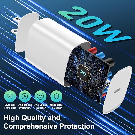 iPhone 14 13 12 11 Charger Fast Charging 20W USB C Charger Type C Charger Fast Charging Block with 10FT Long USB C to Lightning Cable for iPhone 14/13/12/12 Pro Max/11/Xs Max/XR/X,AirPods Pro,2 Pack - Image 4