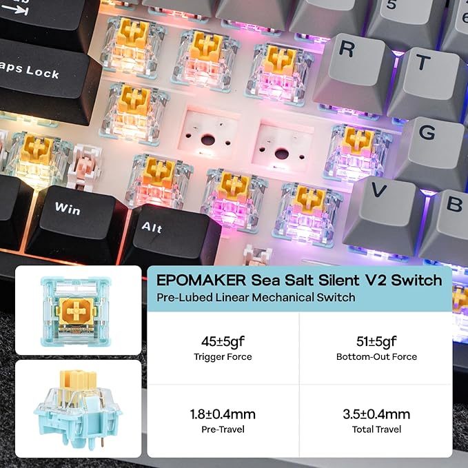 EPOMAKER TH108 PRO Full Size Mechanical Keyboard with Screen & Knob | Wireless Gaming Keyboard with 10000mAh, Creamy Gasket, Hot Swap, Custom Driver, RGB Backlight (Black, Sea Salt Silent) - Image 6