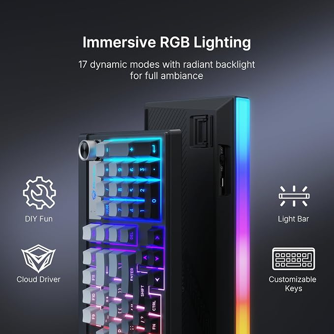 MEETION Wireless Gaming Keyboard, 98-Key Tri-Mode RGB Backlit, Black ﻿ | Bluetooth, 2.4G and USB wired modes, side-printed keycaps, programmable keys, volume knob, 4000mAh battery for PC and laptop - Image 2
