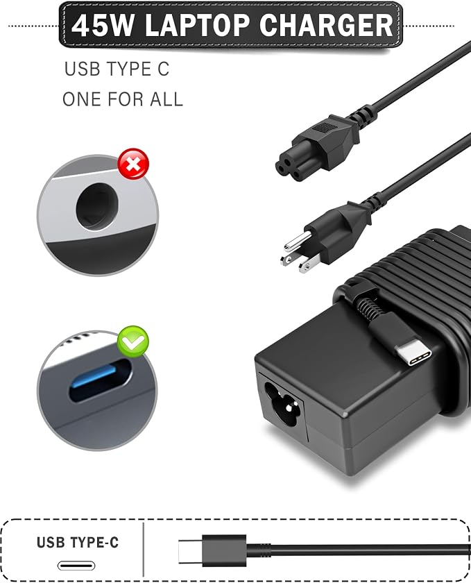 NELEBUTO 45W USB C Laptop Charger Compatible with Chromebook | Compatible with ThinkPad Latitude 5420 XPS Elite Specter X360 14-ca051wm 14-ca020nr 14-ca061dx Power Adapter - Image 3