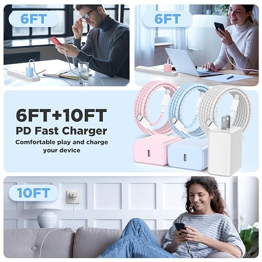 45W USB C Super Fast Charging Charger for Samsung Galaxy S26+Ultra, 3Pack Quick Charger Block with Braided Long USB C to C Cables (6/6/10ft) for Samsung Galaxy S25/S24/Plus/Ultra, Android/iPhone 17/16 - Image 7