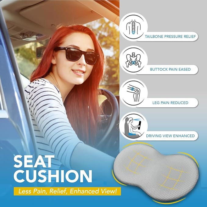 kingphenix Wedge Car Seat Cushion, Memory Foam Pad for Driving Comfort | High-Density Memory Foam Seat Cushion, 4D Breathable Mesh and Non-Slip Bottom for Long-Drive Comfort and Office Use, Gray - Image 3