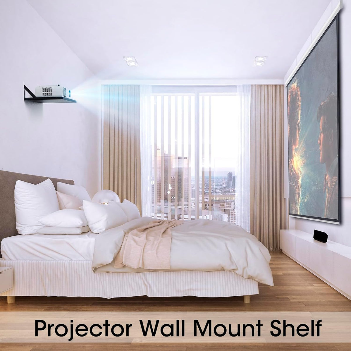 DAWASAPAT Projector Shelf, All Black Projector Wall Mount Floating Shelf, Projector Stand, Projector Rack Holder, 15.7" x 9.8" (L*W) Projector Mount with Cable Ties-2pcs - Image 3