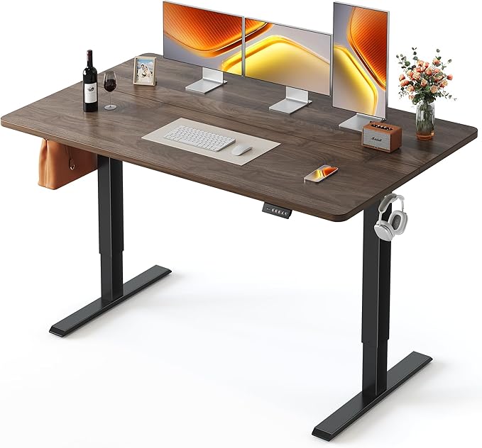 FEZIBO Standing Desk 63 × 28 Inch Electric Height Adjustable, Black Walnut | Sit and Stand Up Adjustable Desk, Home Office Computer Desk with 3 Customizable Memory Presets by FEZIBO