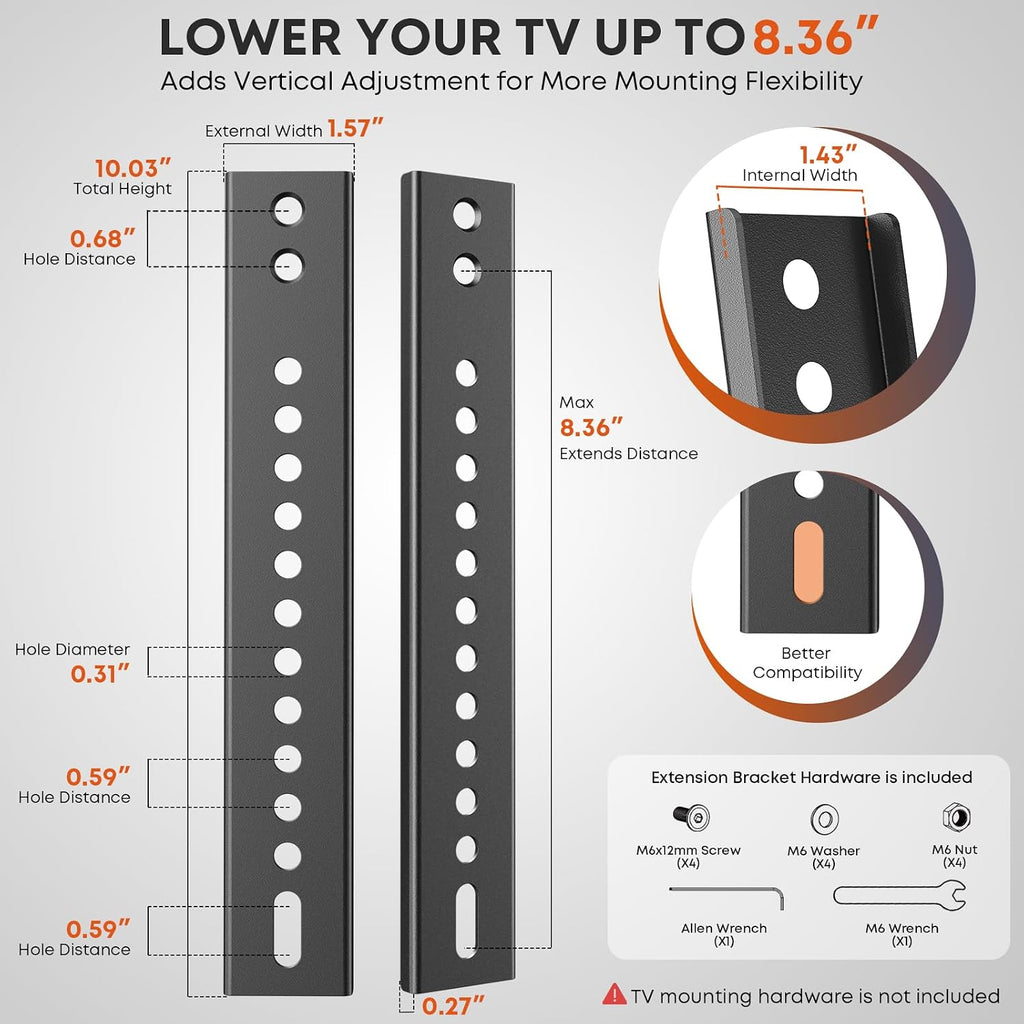 Vertical VESA Extender Plate Bracket Kit, Up to 8.36" Downward Extension - Image 2