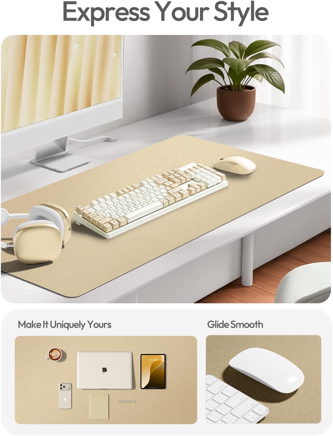 YSAGi Leather Desk Pad Protector, Office Desk Mat, Large Mouse Pad, Non-Slip PU Leather Desk Blotter, Laptop Desk Pad, Waterproof Desk Writing Pad for Office and Home (Gold, 31.5" x 15.8") - Image 6