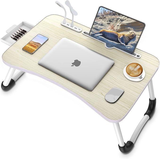 Zapuno Laptop Lap Desk, Foldable Laptop Table Tray with 4 USB Ports Storage Drawer and Cup Holder, Lap Bed Desk Notebook Stand Laptray Portable Standing Table for Bed Couch Floor - Image 8