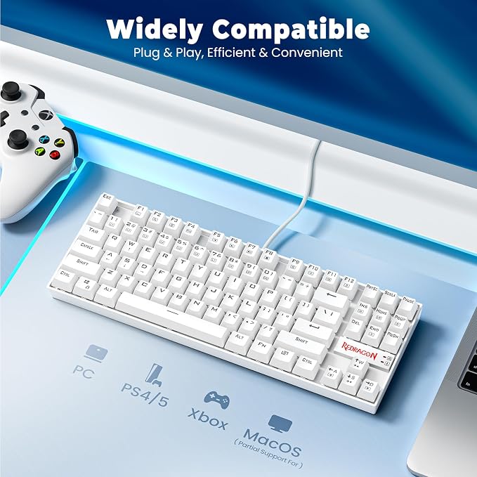 Redragon K552P Mechanical Gaming Keyboard TKL with 18 Backlight Modes, Hot-Swappable Blue Switches, 87-Key Compact Ergonomic Design, N-Key Rollover & Software Programmable Macro - RGB, White - Image 7