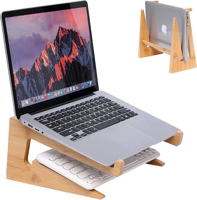 Wooden Laptop Stand Vertical Laptop for 13-18.6in Laptop,Bamboo Stand for Desk by YOCAHAO