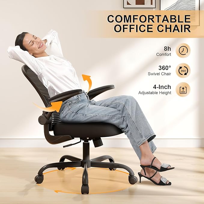 Office Chair|Ergonomic Desk Chairs (Pack of 2) | Flip-up Armrests,Mesh Computer Chair,High Back,Comfy Work,Adjustable Lumbar Support - Image 6