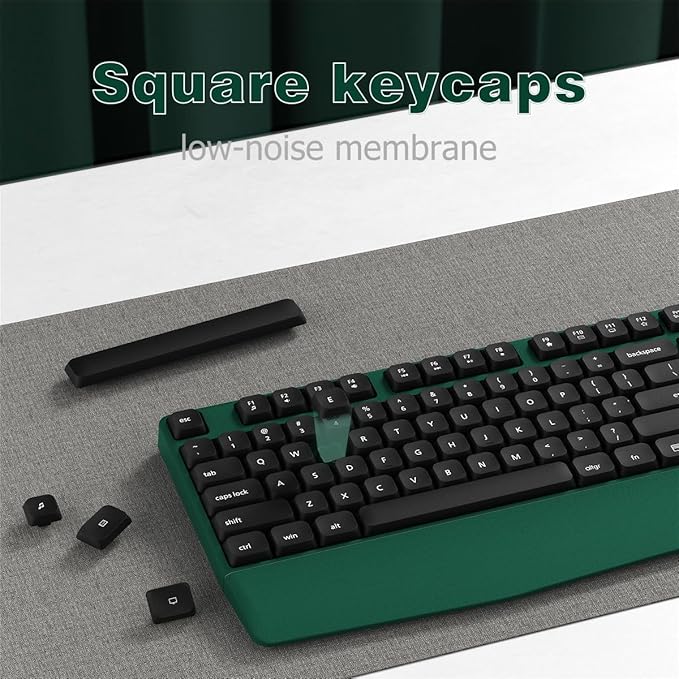 Ergonomic Wireless Keyboard and Mouse Combo with Wrist Rest (Black Green) | COVEVA Full Size Keyboard with 12 Dedicated Shortcuts, Smart Auto-Sleep, 2.4GHz Receiver, Natural Typing for PC Laptop - Image 3