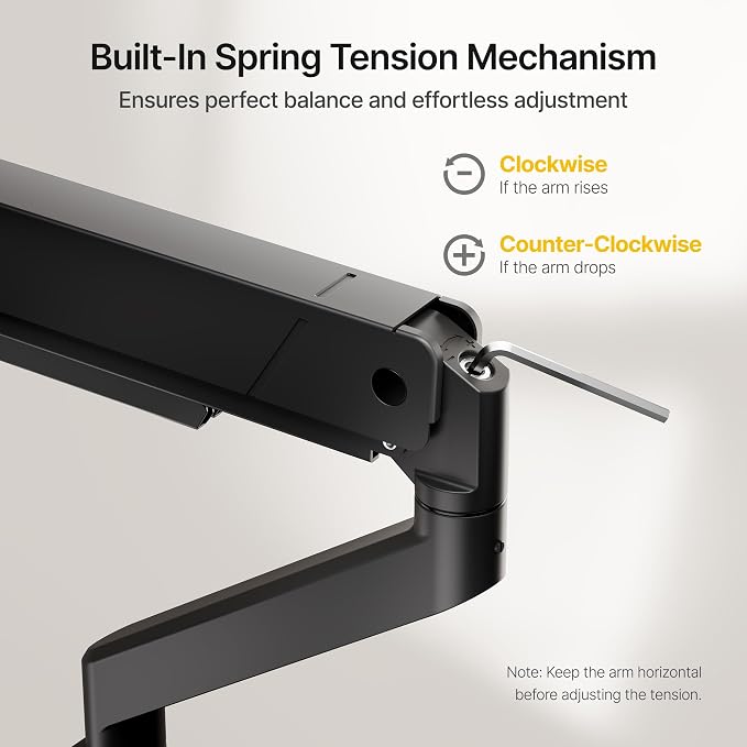 monTEK Single Monitor Arm for Max 45 Inch Ultrawide Screens, Holds 35 Lbs | Adjustable Monitor Desk Mount with C Clamp/Grommet Desk Mount, Cable Management, VESA 75/100mm, Black - Image 6