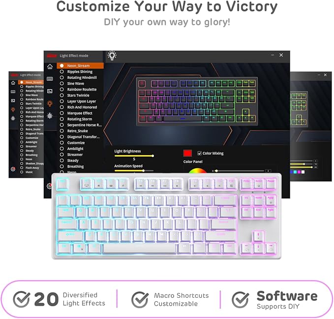 RK ROYAL KLUDGE RK87 Sink87G RGB Wireless Mechanical Keyboard TKL Gaming | 87 Keys Wireless 2.4G Tenkeyless Gaming Keyboard with Programmable Software, No Numbpad Compact Wireless Keyboard - Image 7