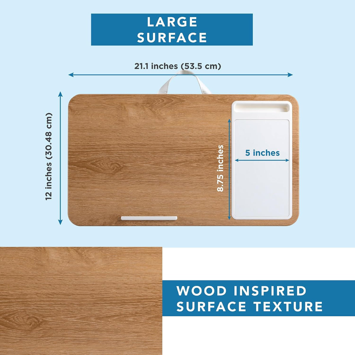 LAPGEAR Home Office Lap Desk with Device Ledge, Mouse Pad, and Phone Holder - White Oak Woodgrain - Fits up to 15.6 Inch Laptops - Style No. 91579 - Image 5
