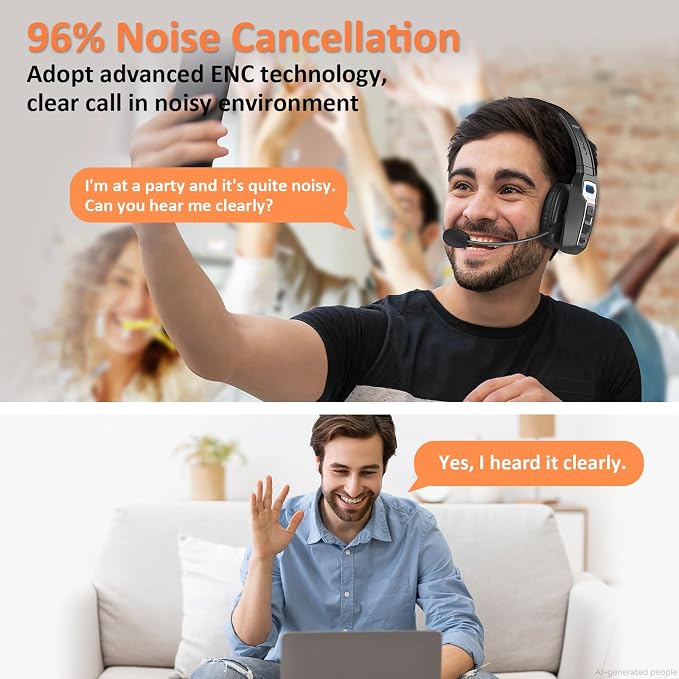 LEVN Bluetooth Headset with Microphone, Trucker Bluetooth Headset with AI Noise Cancelling & Mute Button, Wireless On-Ear Headphones 60 Hrs Working Time, for Trucker Home Office Remote Work Zoom - Image 2