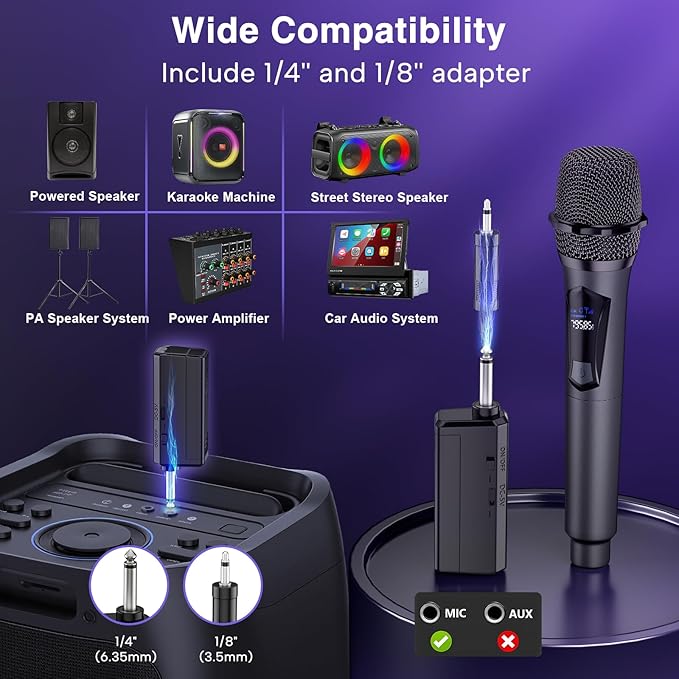Wireless Microphone,Professional Dual Handheld Cordless Dynamic Mic System with Rechargeable Receiver,Plug & Play,Compatible with karaoke machines and PA systems for Speech,Church,Wedding,DJ,Party - Image 5