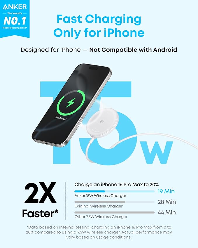 Anker Zolo MagSafe-Compatible Wireless Charger with Qi2 15W Fast Charging | Qi2-Certified Charging Pad for iPhone 17 - 12 Series, AirPods, and More (Adapter Not Included, Not for Pixel) - Image 2