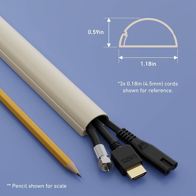 D-Line 13.12ft Cord Hider Kit, Patented Cable Cover, Hide Wires on Wall, Channel for TV Mount Cords, Raceway Wire Hiders, Paintable, Adhesive, Half Round, 4X 1.18in W x 0.59in H x 39in Lengths, Beige - Image 4