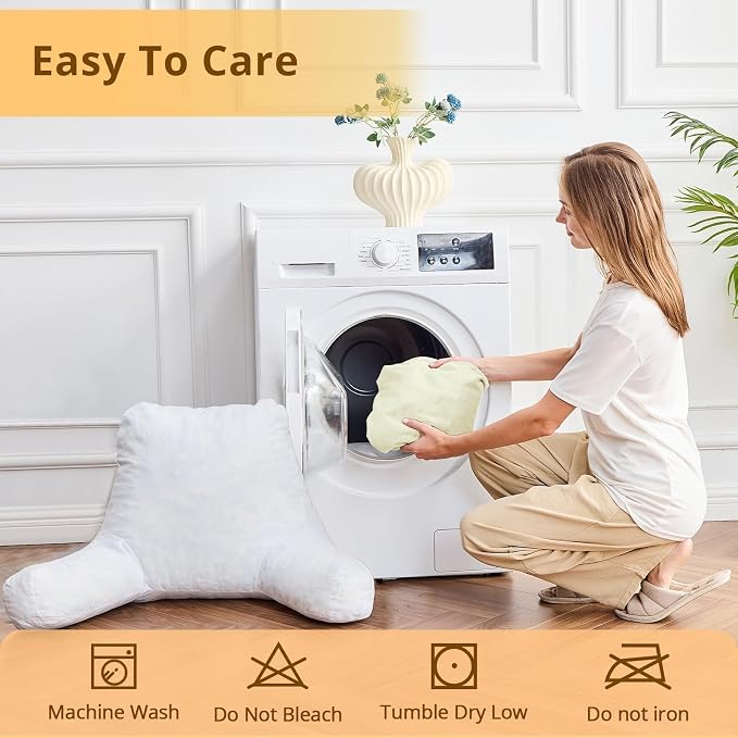 Sasttie Reading Pillow for Bed, Back Pillow for Sitting Up, Cream | 18" Backrest Support Cushion for Couch, Sofa, and Floor, Dorm Essentials, OEKO-TEX, Adjustable Down Alternative Fill - Image 8